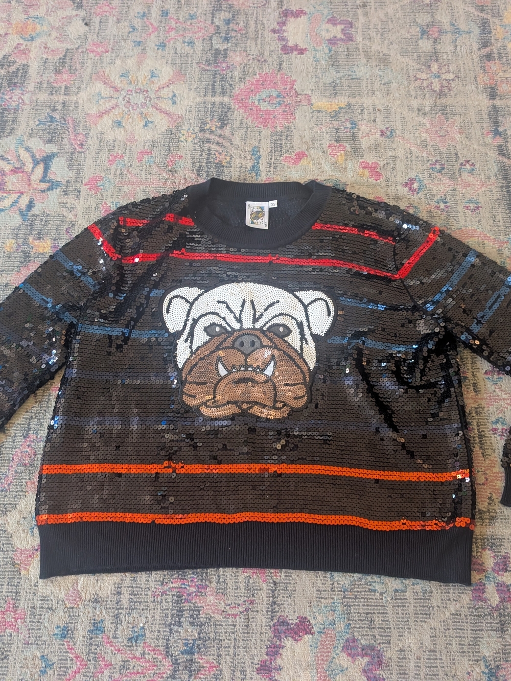 Queen Of Sparkles Bulldog Crewneck Sweater Xs